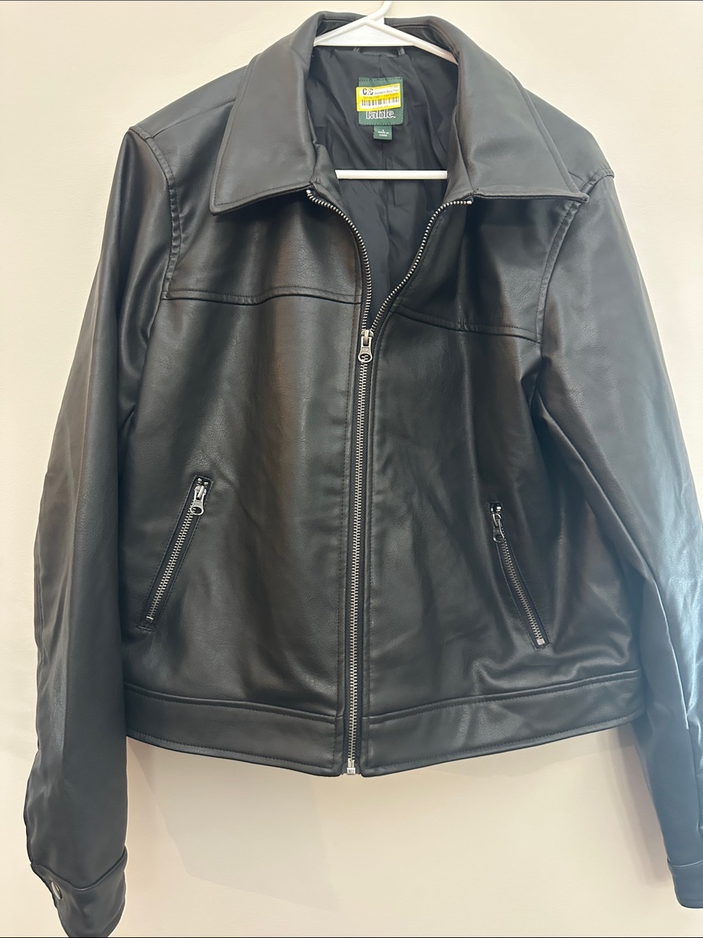 Women’s Large Black Faux Leather Bomber Jacket